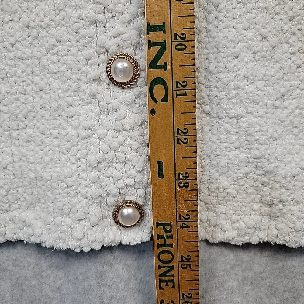 MANGO Womens XL Boucle Texture Knit Jewel Button‎ Cardigan Lady Sweater White